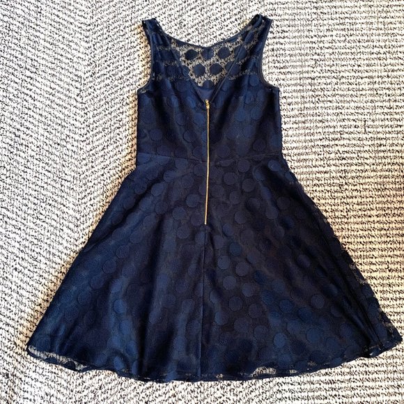 Betsy Johnson Illusion Navy Polka Dot Dress - Picture 3 of 4